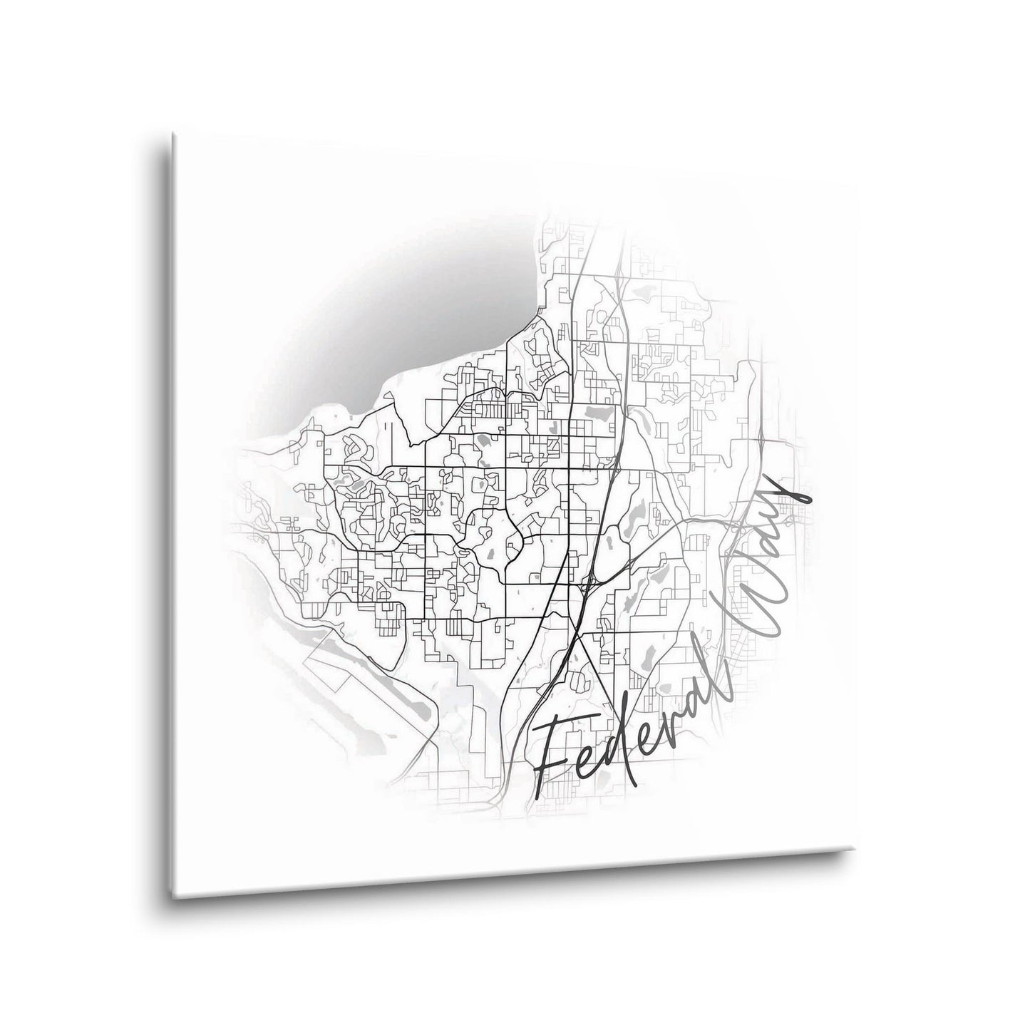 Minimalistic B&W Washington Federal Way Circle Map | Hi-Def Glass Art | Eaches | Min 1