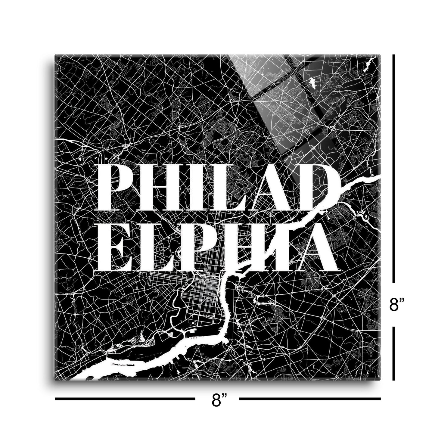 Minimalistic B&W Pennsylvania Philadelphia Map | Hi-Def Glass Art | Eaches | Min 2