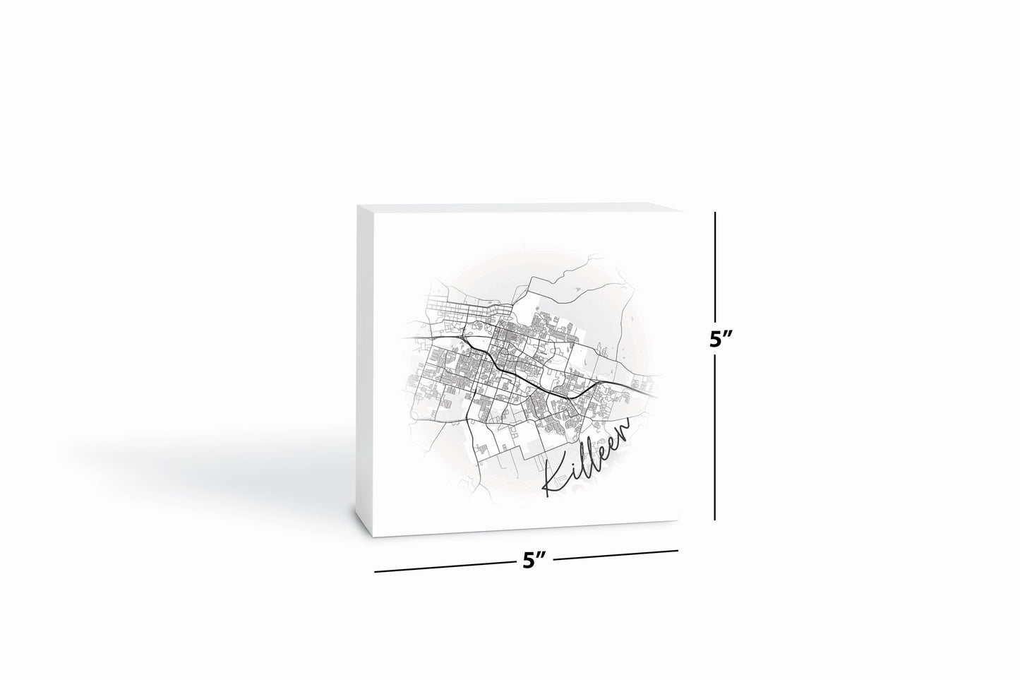 Minimalistic B&W Texas Killeen Circle Map| Wood Block | Eaches | Min 4