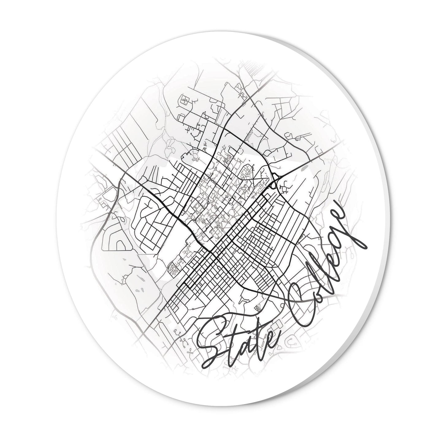 Minimalistic B&W Pennsylvania State College Circle Map | Wood Sign | Eaches | Min 1