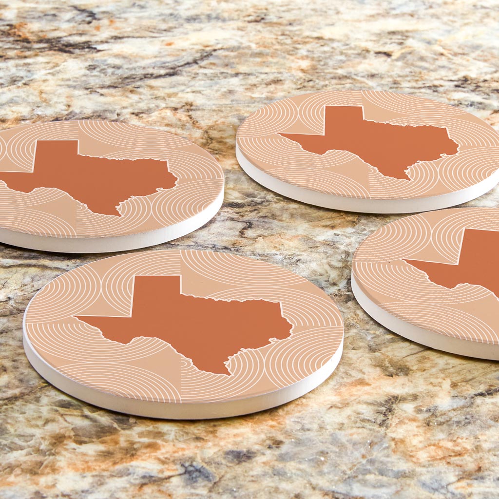 Modern Minimalist Texas State Shape With Pattern | Absorbent Coasters | Set of 4 | Min 2