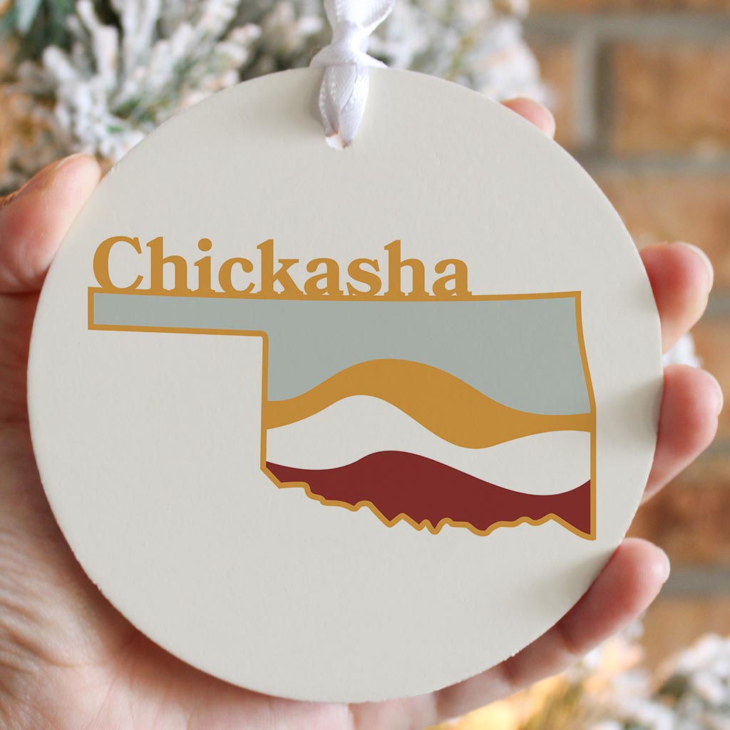 Modern Minimalist Oklahoma State Chickasha| Wood Ornament | Eaches | Min 6