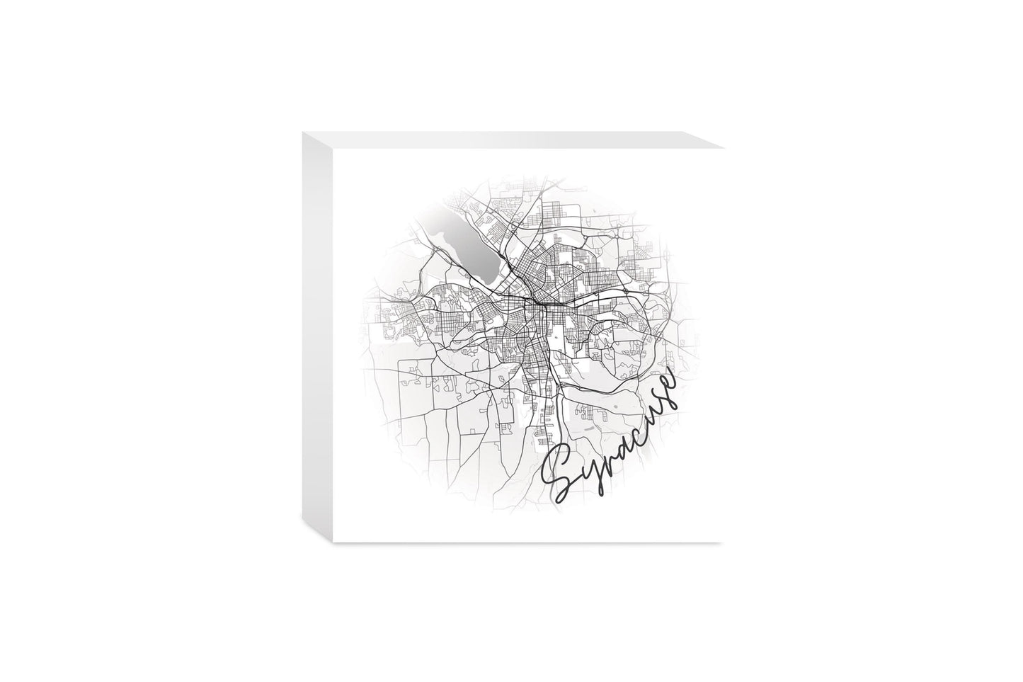 Minimalistic B&W New York Syracuse Faded Circle Map | Wood Block | Eaches | Min 4