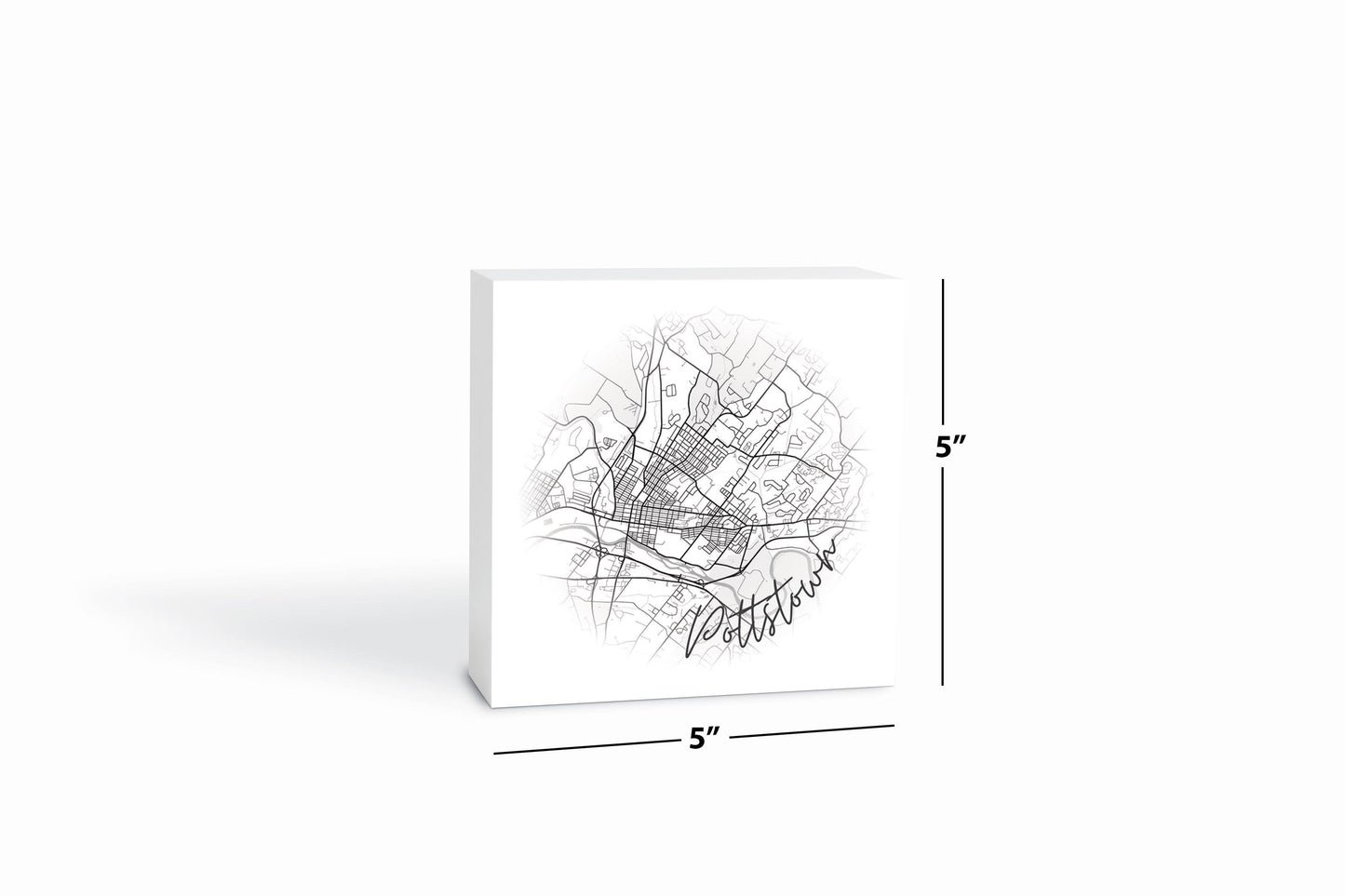Minimalistic B&W Pennsylvania Pottstown Circle Map | Wood Block | Eaches | Min 4