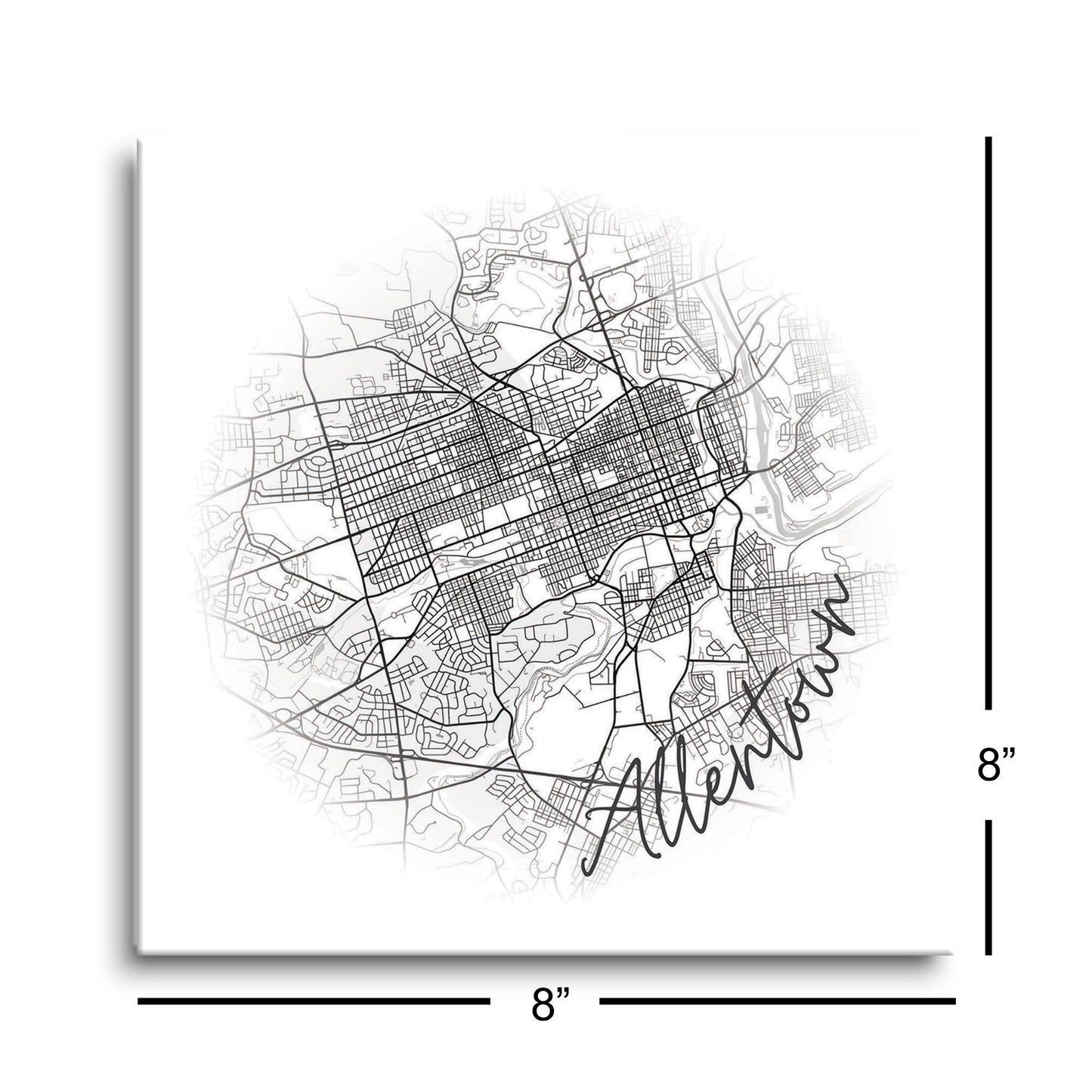 Minimalistic B&W Pennsylvania Allentown Circle Map | Hi-Def Glass Art | Eaches | Min 2