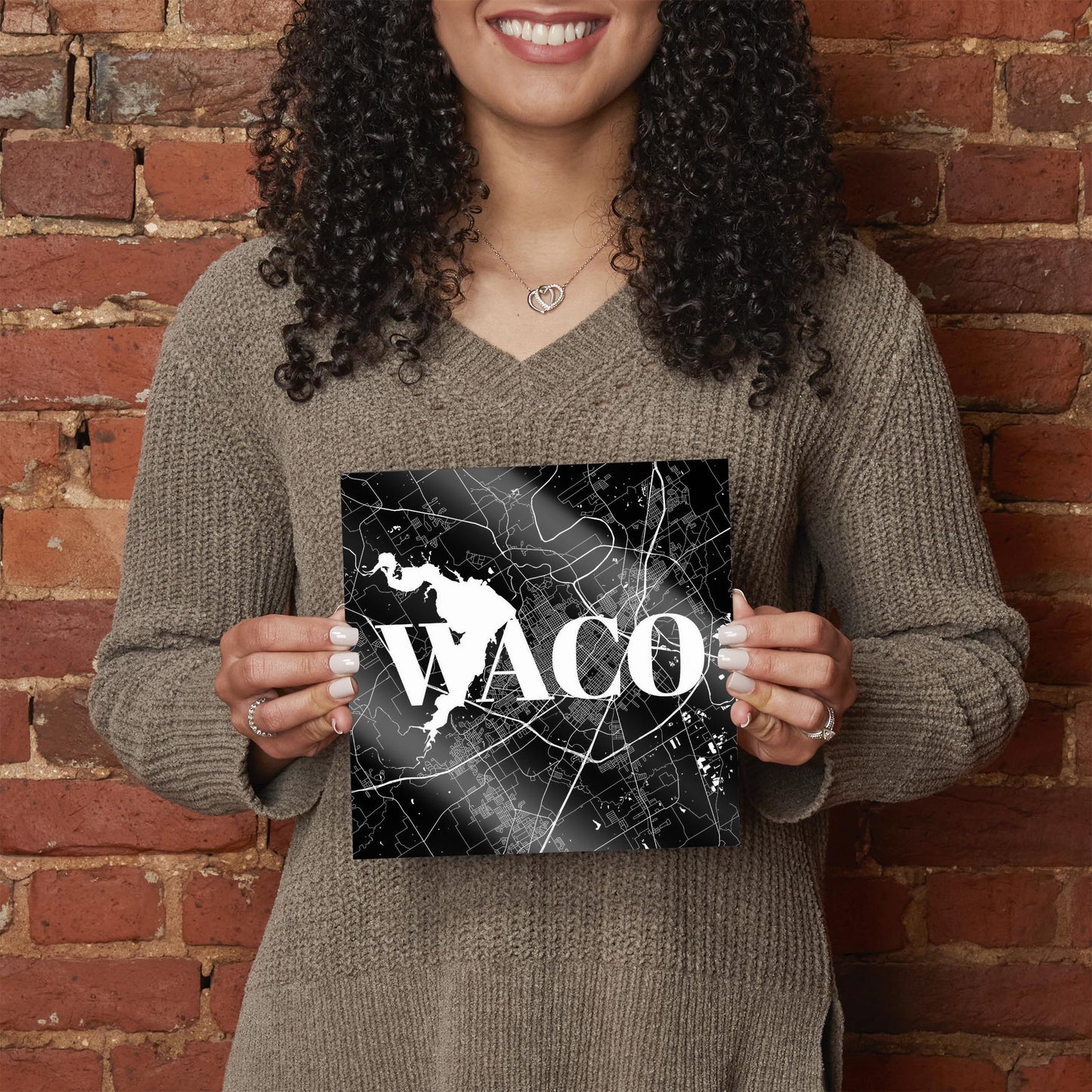 Minimalistic B&W Texas Waco Map | Hi-Def Glass Art | Eaches | Min 2