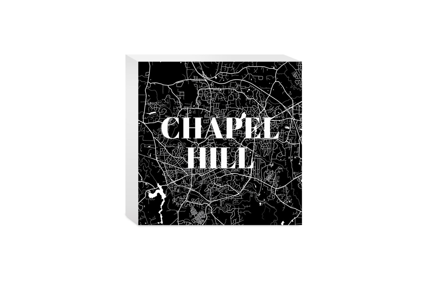 Minimalistic B&W North Carolina Chapel Hill Map | Wood Block | Eaches | Min 4