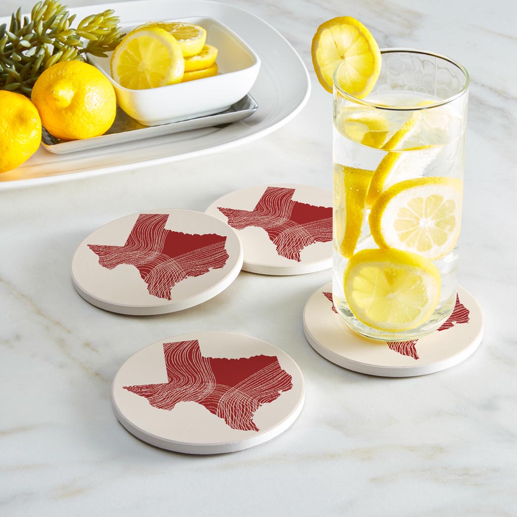 Modern Minimalist Texas Fluid Line State Shape | Absorbent Coasters | Set of 4 | Min 2