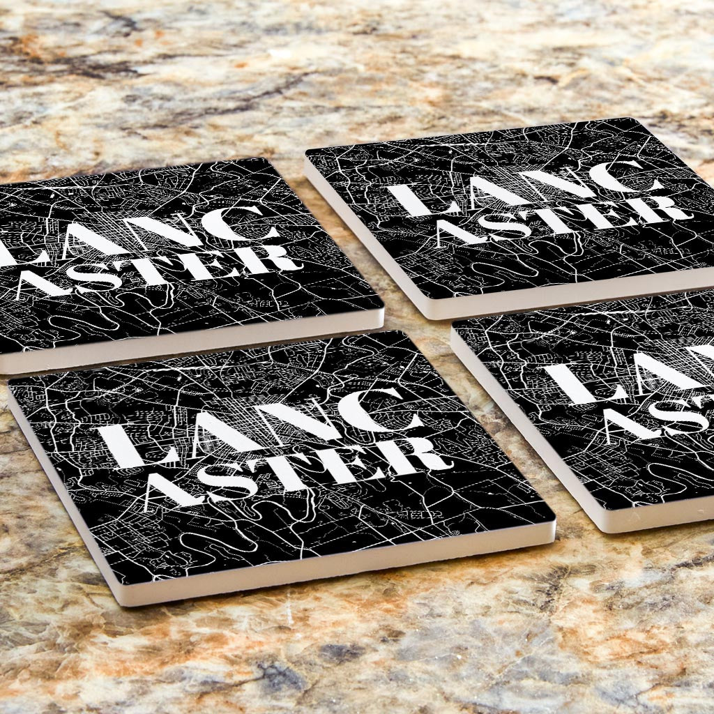 Minimalistic B&W Pennsylvania Lancaster Map | Absorbent Coasters | Set of 4 | Min 2