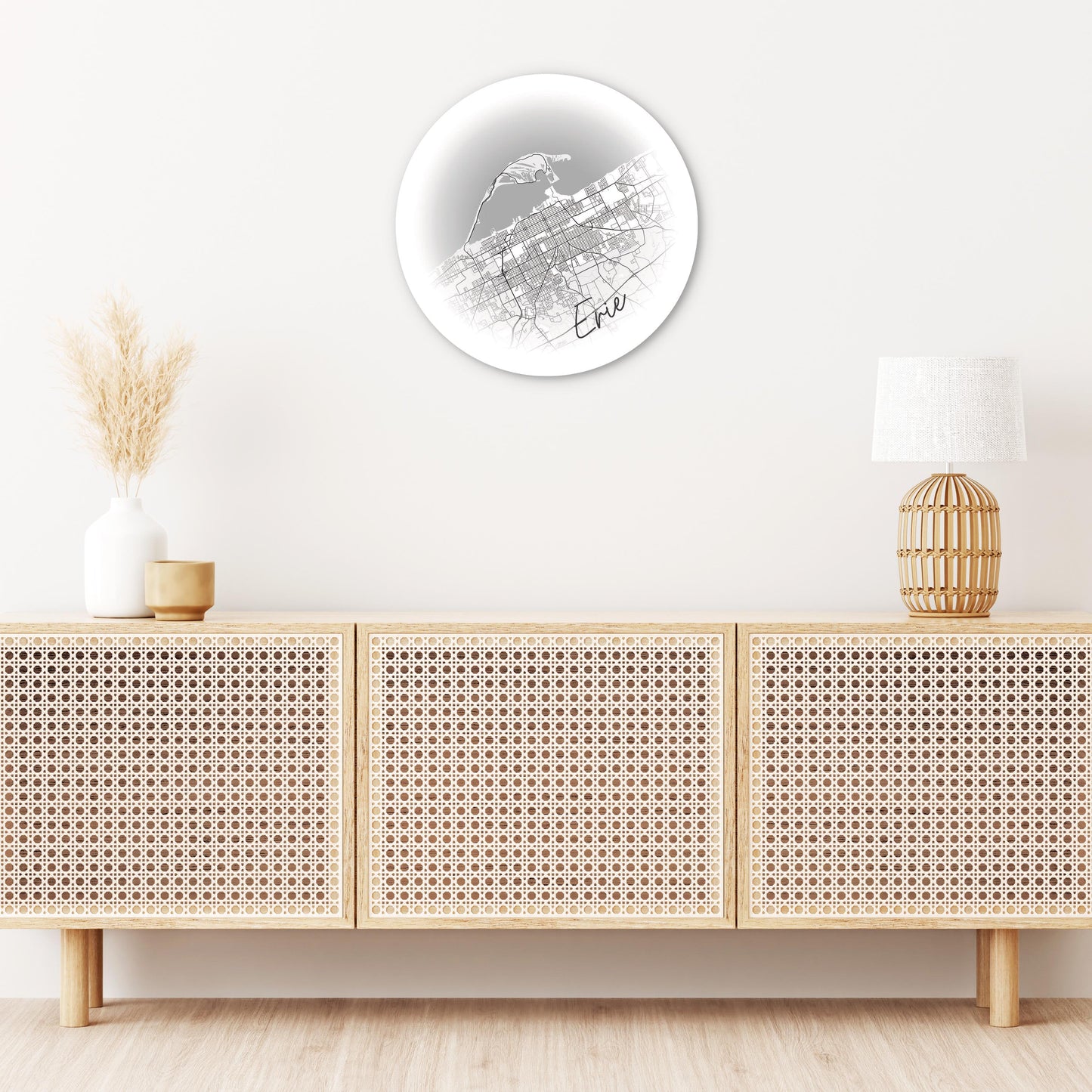 Minimalistic B&W Pennsylvania Erie Circle Map | Wood Sign | Eaches | Min 1
