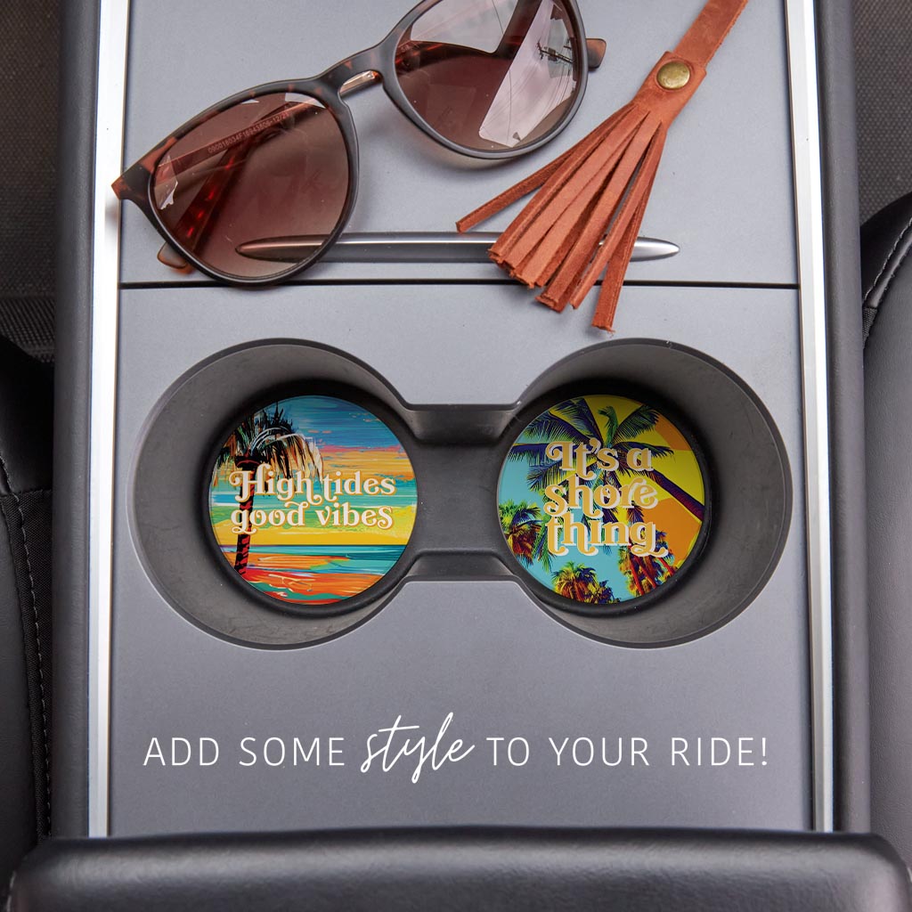 Bright Florida Palm Trees | Absorbent Car Coasters | Set of 2 | Min 4
