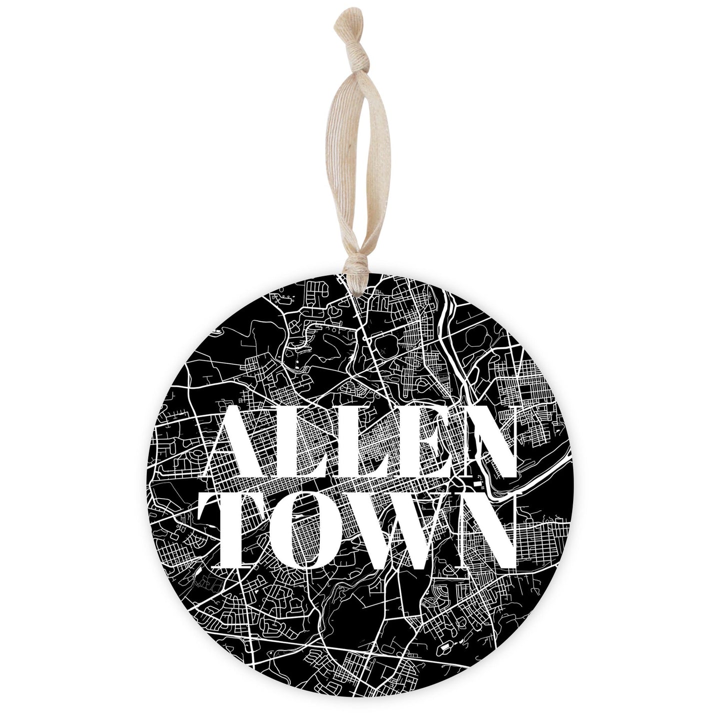 Minimalistic B&W Pennsylvania Allentown Map | Wood Ornament | Eaches | Min 1