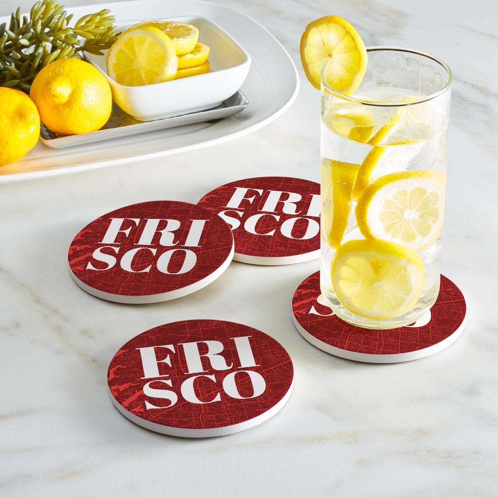 Modern Minimalist Texas Colors Frisco Map | Absorbent Coasters | Set of 4 | Min 2