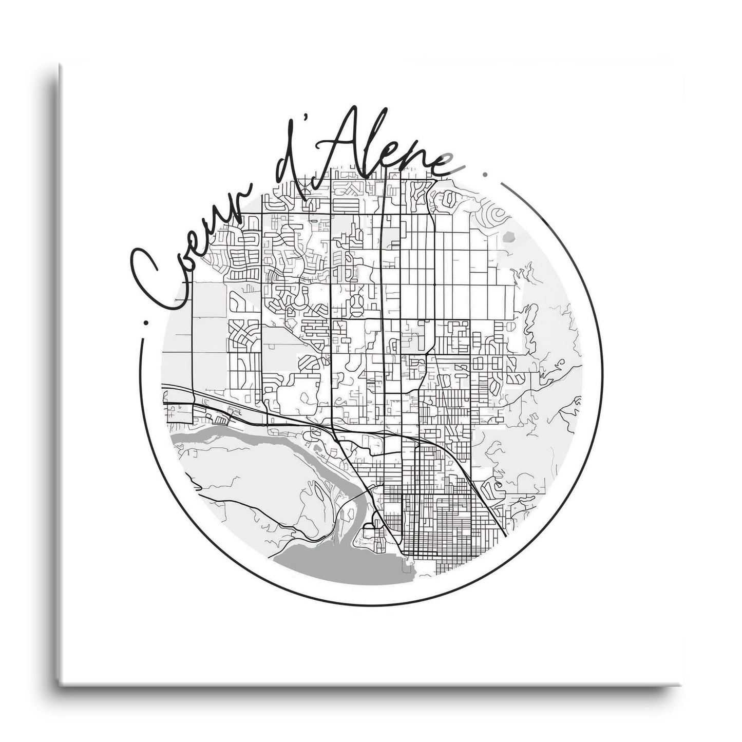 Minimalist B&W Idaho Coeur Dalene Circle Map | Hi-Def Glass Art | Eaches | Min 1