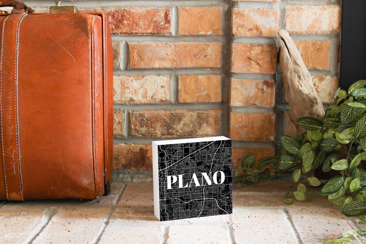 Minimalistic B&W Texas Plano Map | Wood Block | Eaches | Min 4