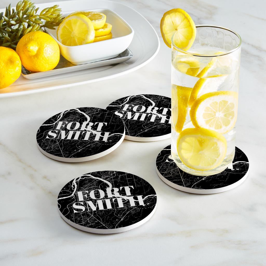 B&W Minimalist Arkansas Fort Smith Map | Absorbent Coasters | Set of 4 | Min 2