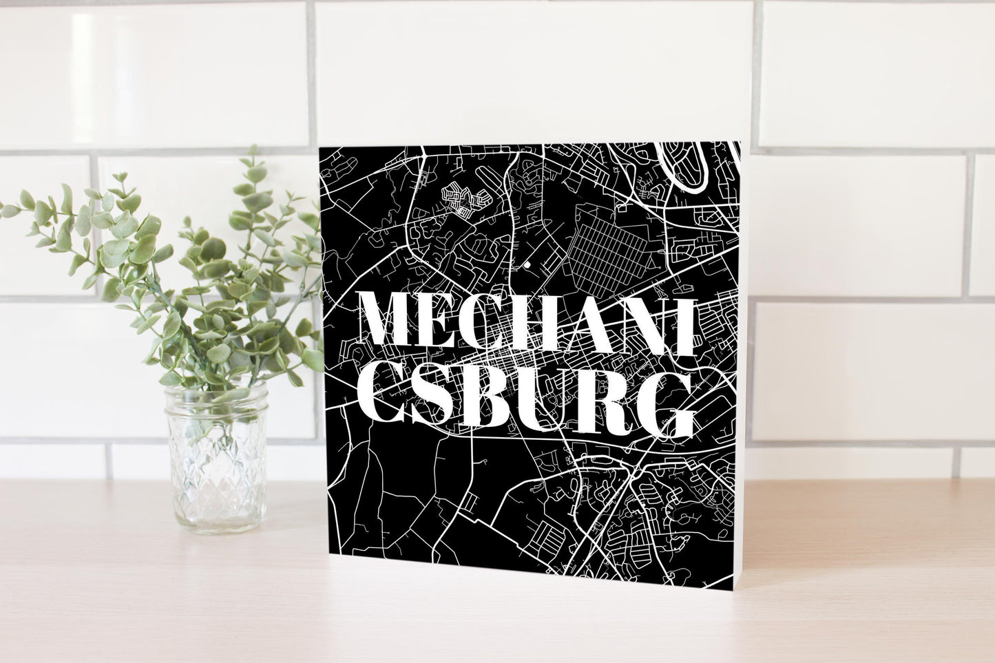 Minimalistic B&W Pennsylvania Mechanicsburg Map | Wood Block | Eaches | Min 2