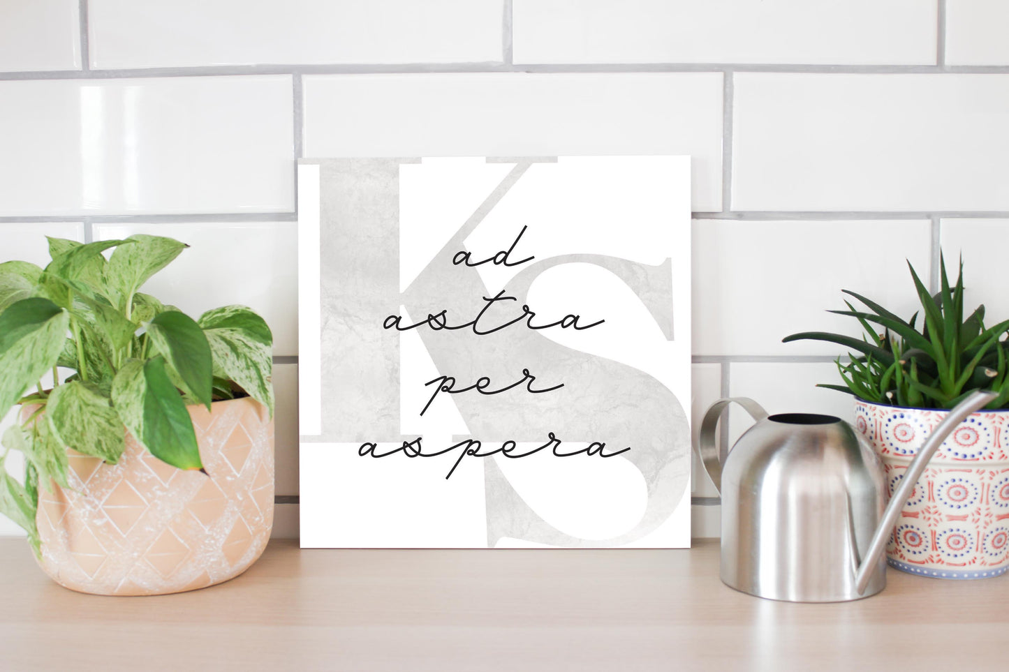 Minimalist B&W Kansas Ad Astra Per Aspera | Wood Sign | Eaches | Min 2