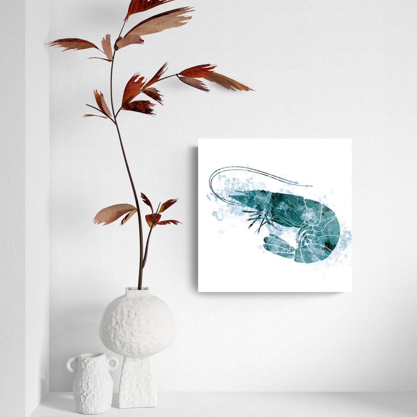 Blue White Water Color Shrimp | Hi-Def Glass Art | Eaches | Min 2