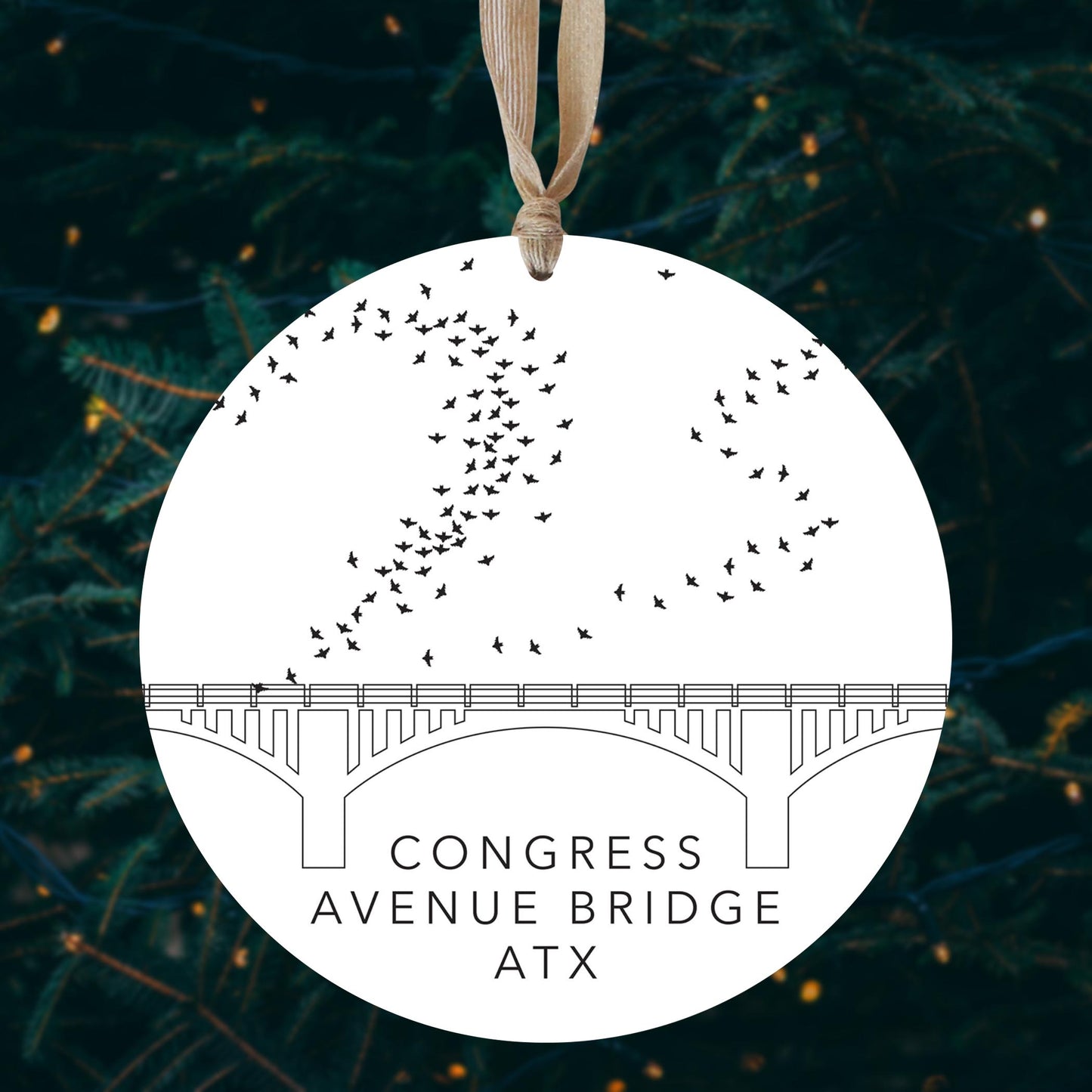 Minimalist B&W Texas Austin Congress Avenue Bridge | Wood Ornament | Eaches | Min 1