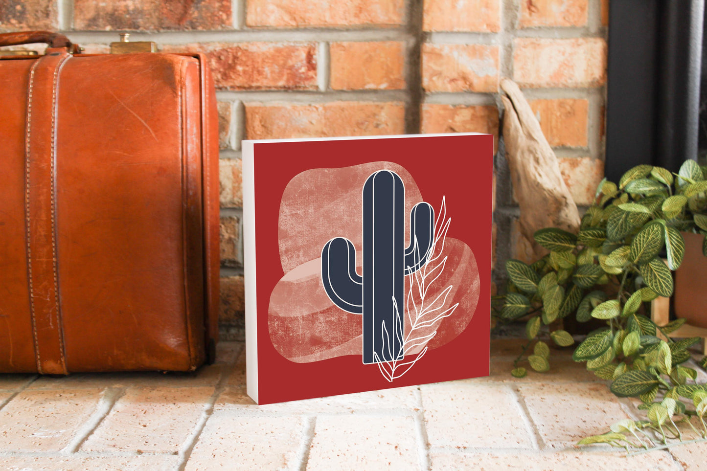 Modern Minimalist Texas Colors Cactus | Wood Block | Eaches | Min 2