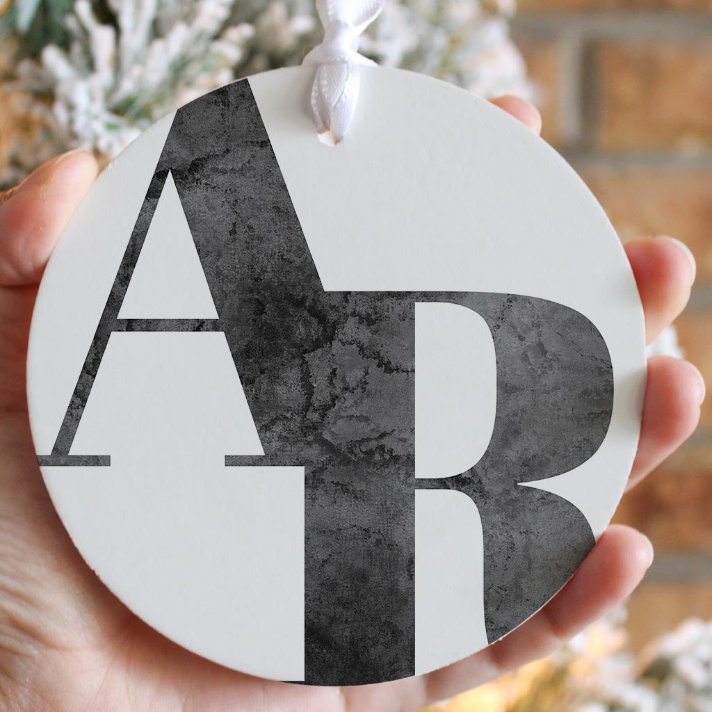 B&W Minimalist Arkansas White Initials | Wood Ornament | Eaches | Min 6