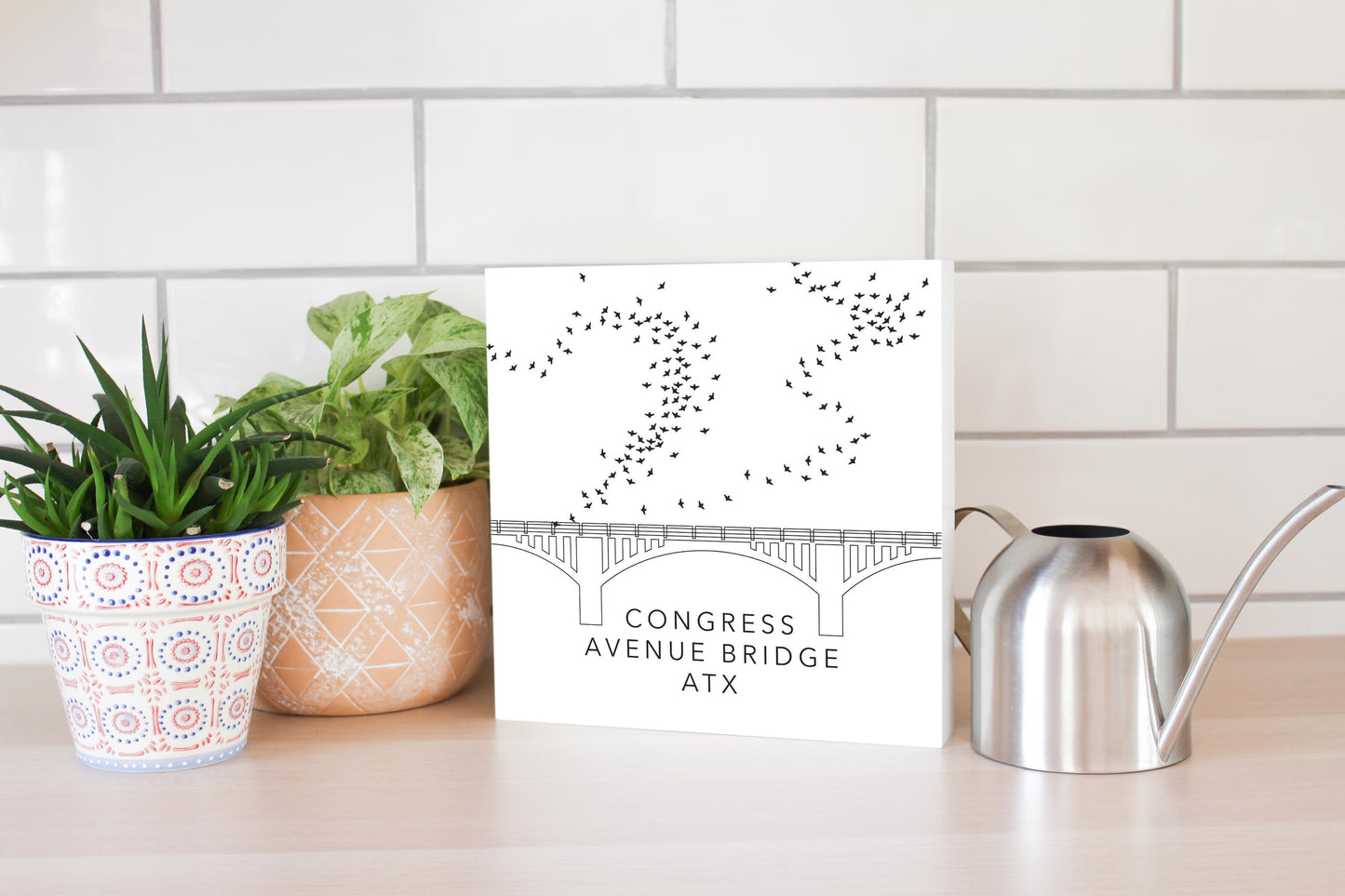 Minimalist B&W Texas Austin Congress Avenue Bridge | Wood Block | Eaches | Min 2