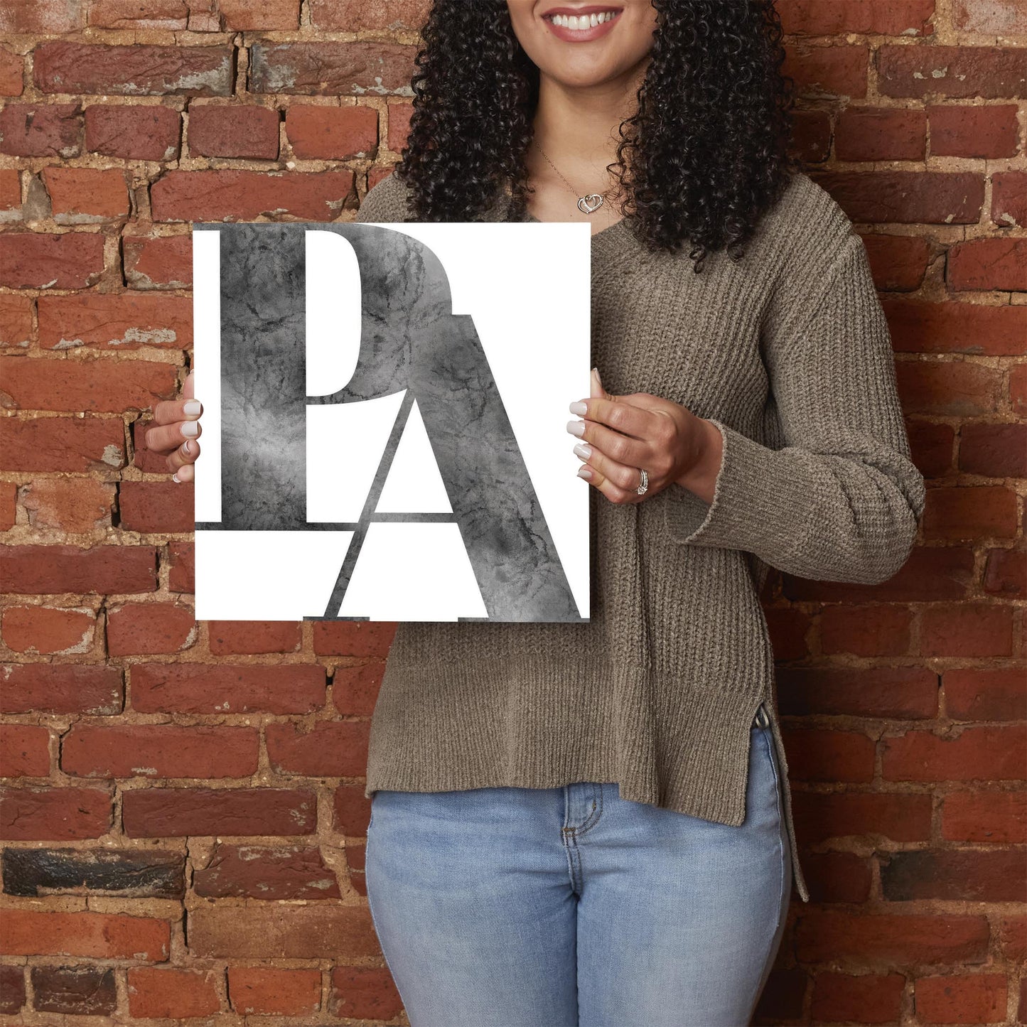 Minimalistic B&W Pennsylvania White Initials | Hi-Def Glass Art | Eaches | Min 1