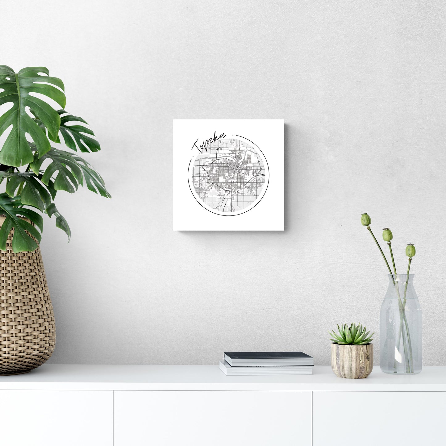 Minimalist B&W Kansas Topeka Circle Map | Wood Sign | Eaches | Min 2