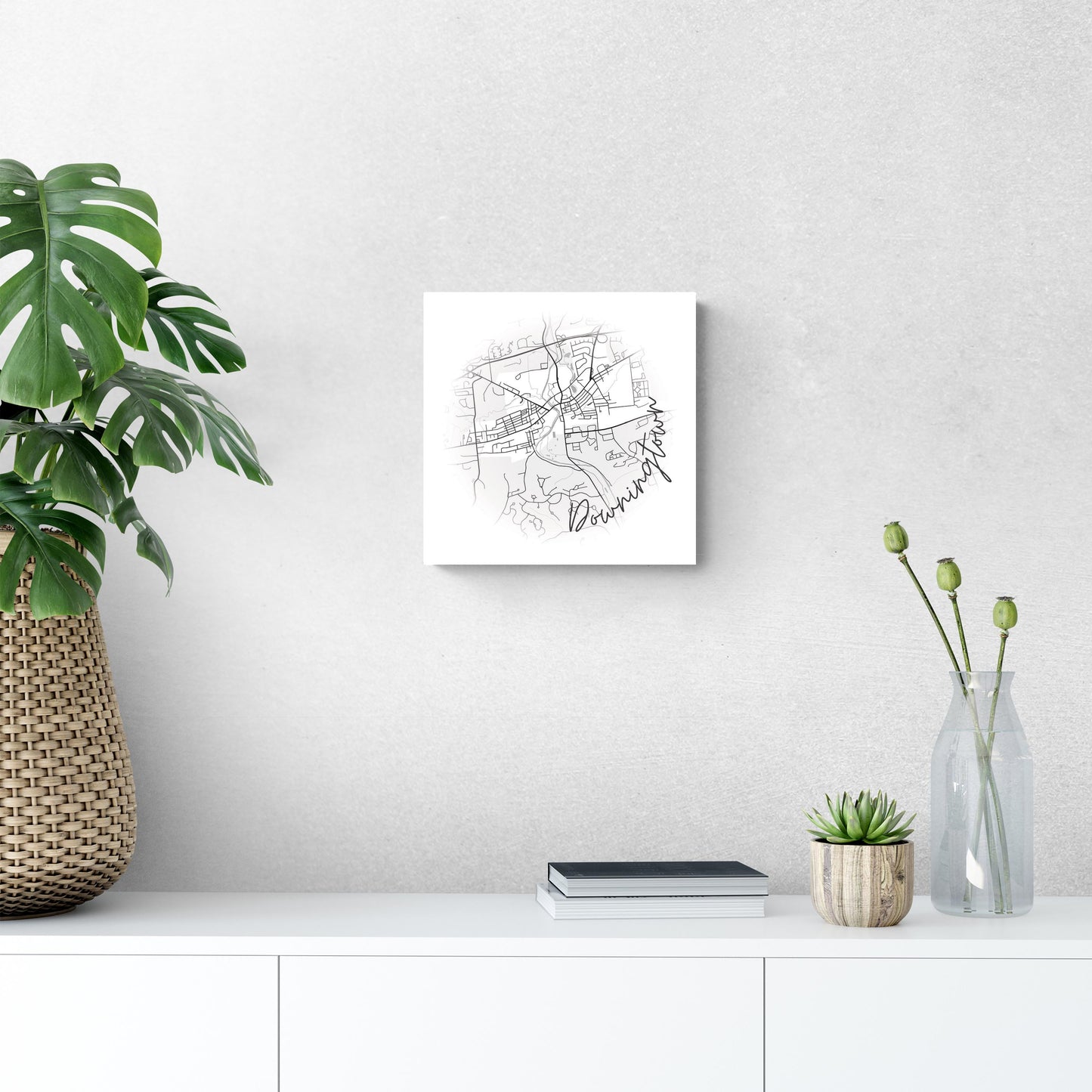 Minimalistic B&W Pennsylvania Downingtown Circle Map | Wood Sign | Eaches | Min 2