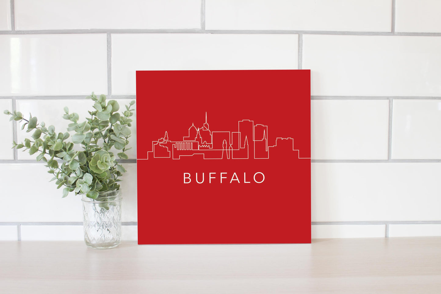 Red White And Blue New York Buffalo Skyline | Wood Sign | Eaches | Min 2
