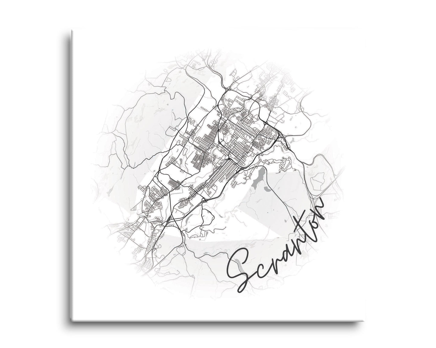 Minimalistic B&W Pennsylvania Scranton Circle Map | Hi-Def Glass Art | Eaches | Min 2