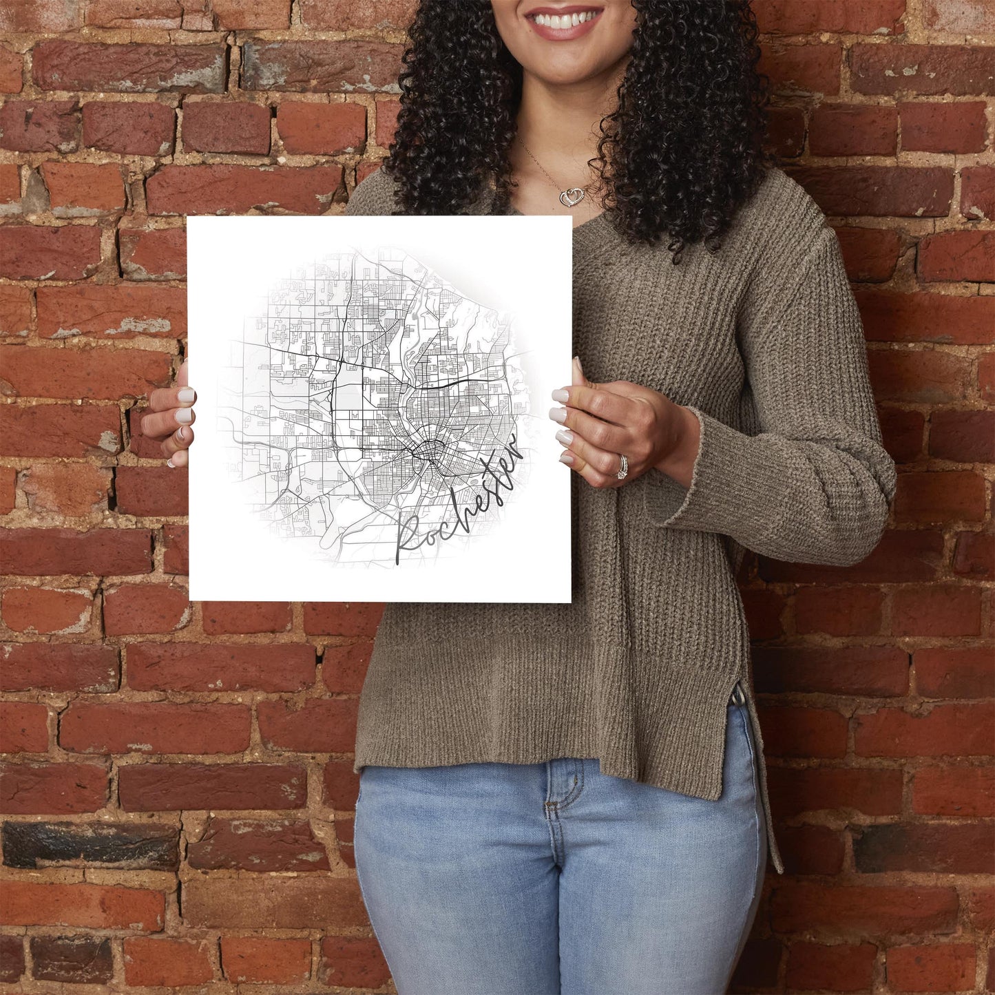 Minimalistic B&W New York Rochester Faded Circle Map | Hi-Def Glass Art | Eaches | Min 1