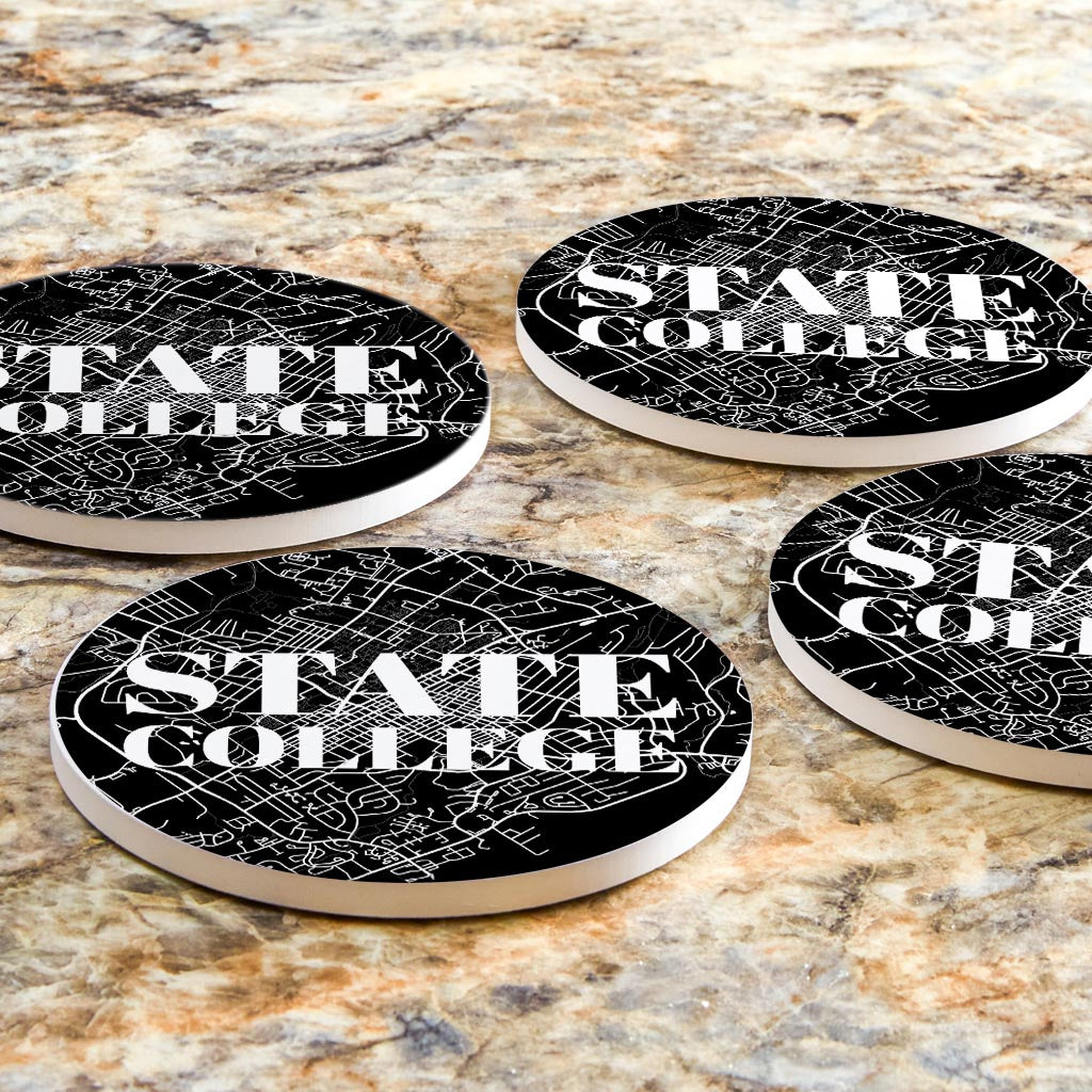Minimalistic B&W Pennsylvania State College Map | Absorbent Coasters | Set of 4 | Min 2
