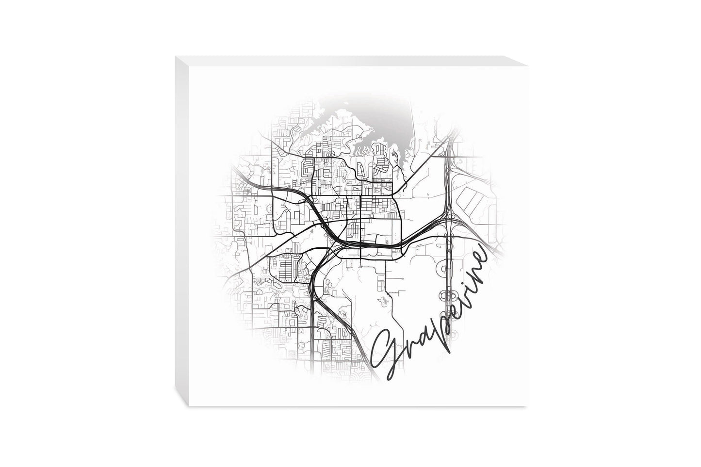 Minimalistic B&W Texas Grapevine Circle Map | Wood Block | Eaches | Min 2