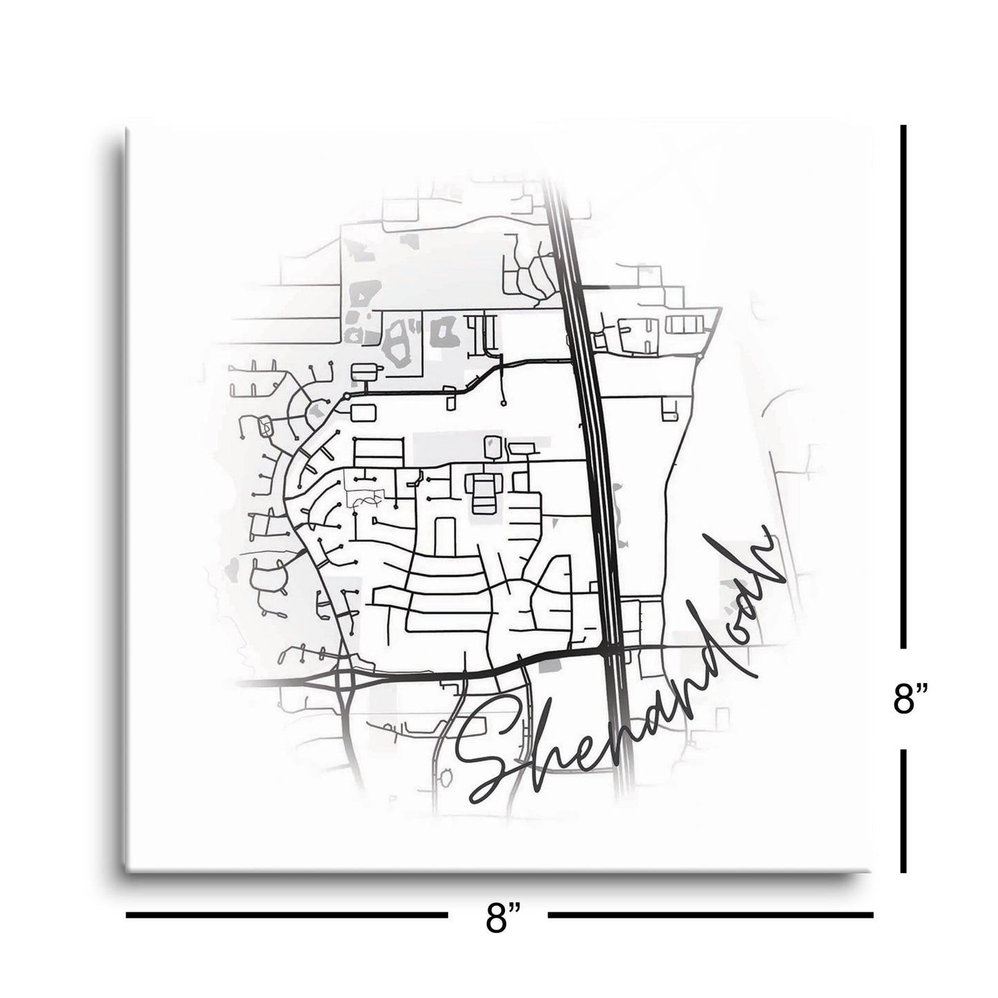 Minimalistic B&W Texas Shenandoah Circle Map | Hi-Def Glass Art | Eaches | Min 2