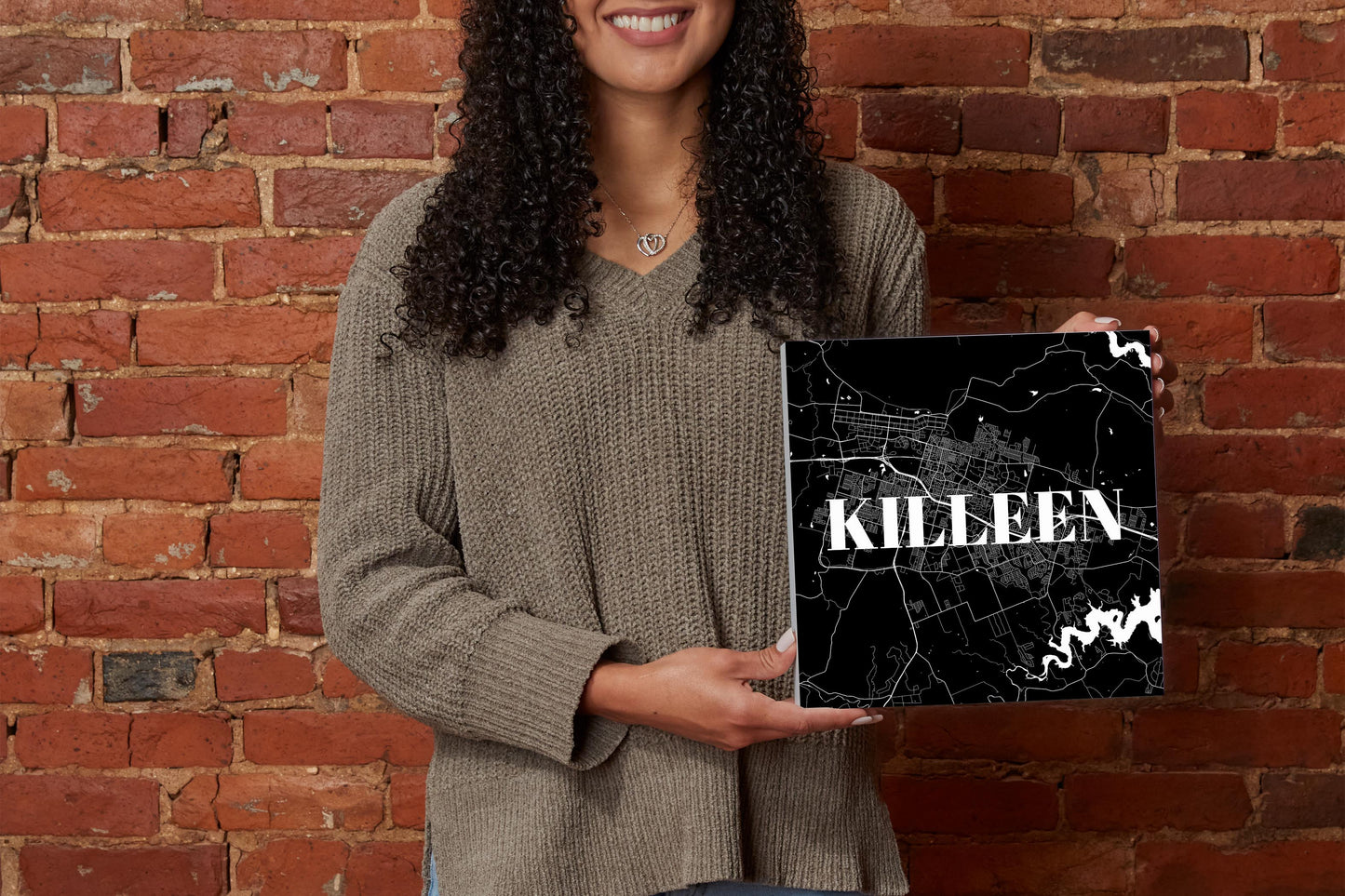 Minimalistic B&W Texas Killeen Map | Wood Block | Eaches | Min 2