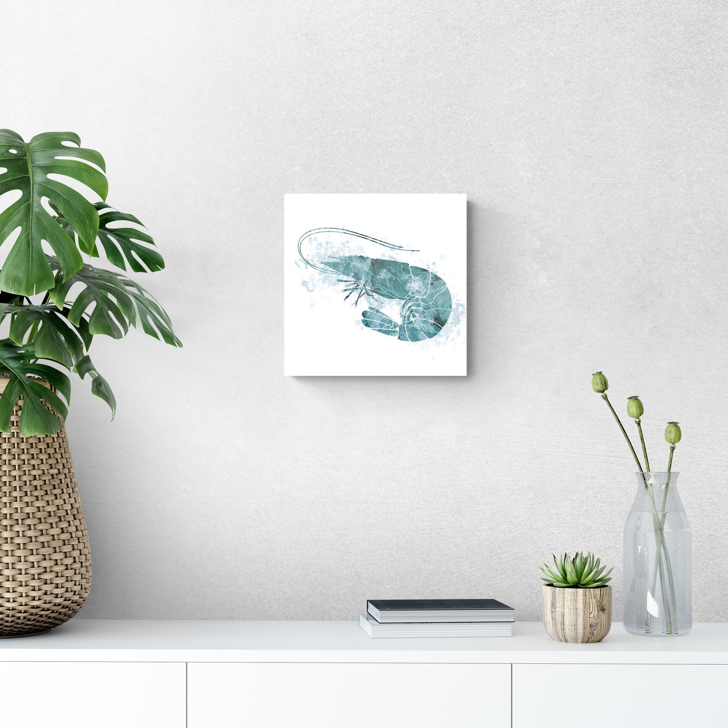 Blue White Water Color Shrimp | Hi-Def Glass Art | Eaches | Min 1