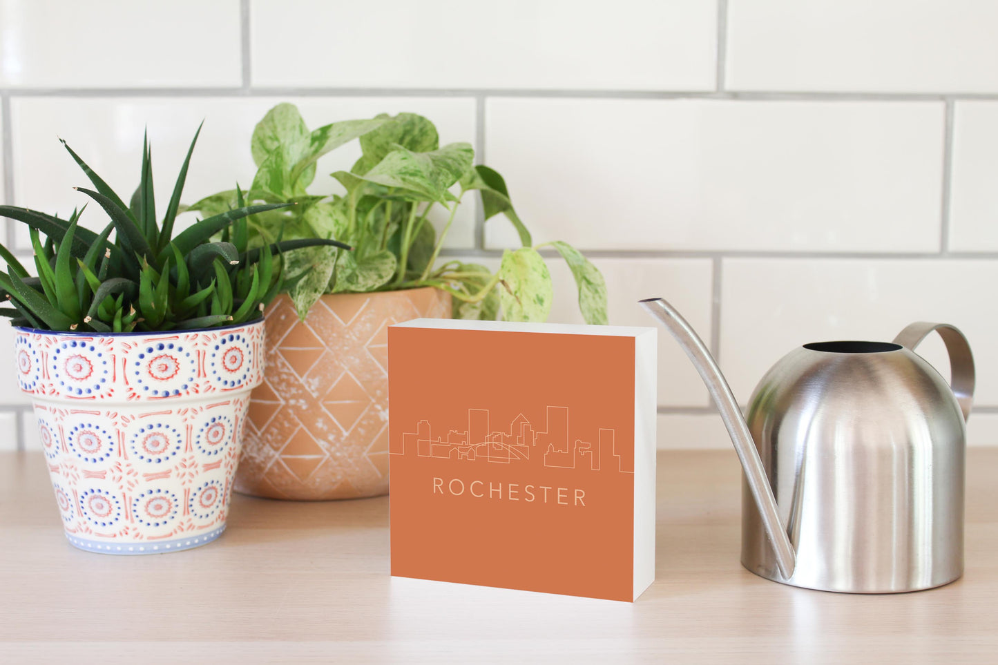 Modern Minimalistic New York Rochester Skyline | Wood Block | Eaches | Min 4