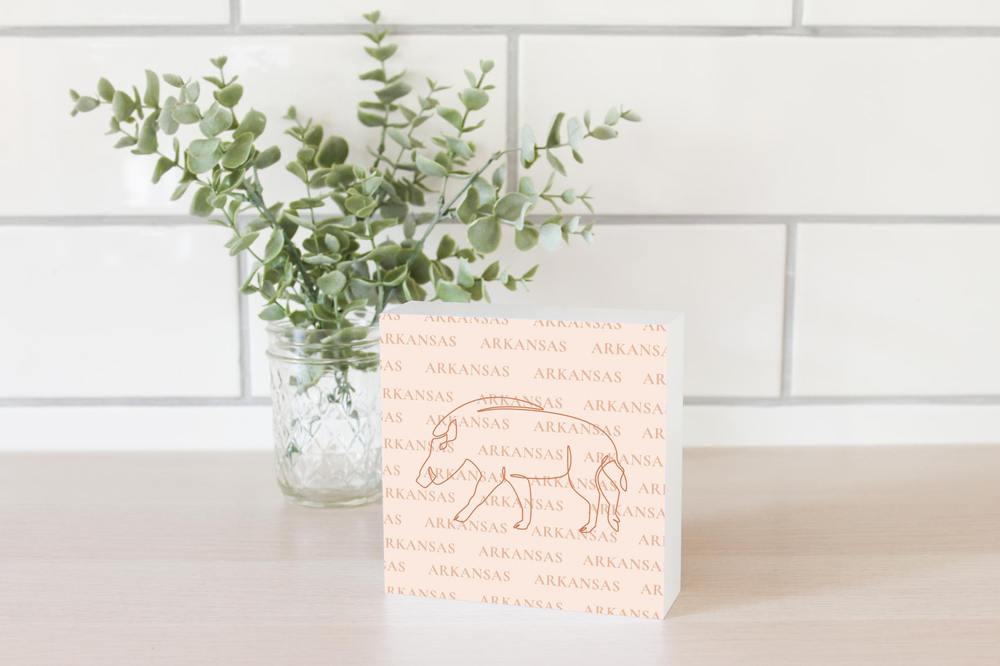 Modern Minimalist Arkansas Hog Line Drawing | Wood Block | Eaches | Min 4