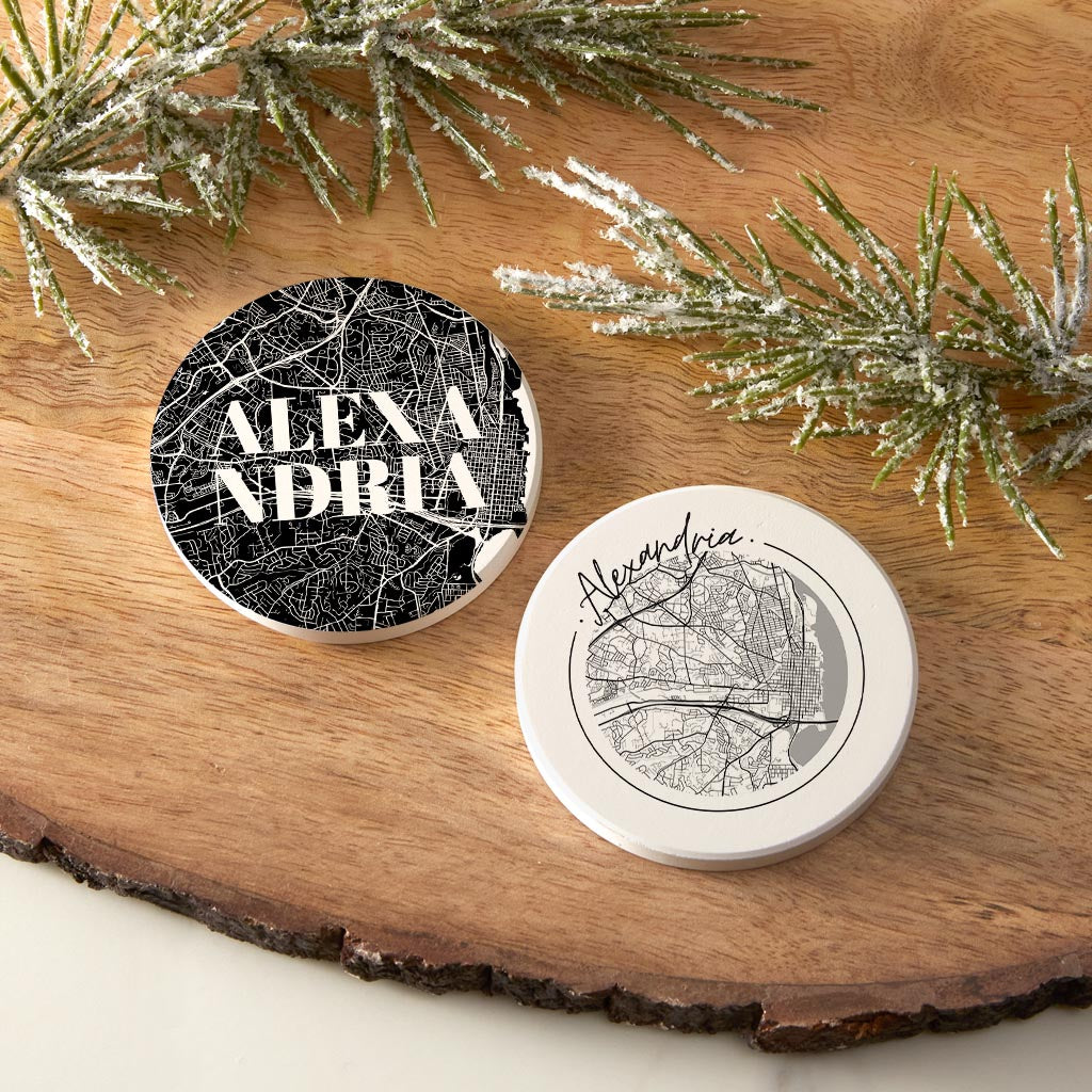 Minimalistic B&W Virginia Alexandria Maps | Absorbent Car Coasters | Set of 2 | Min 4