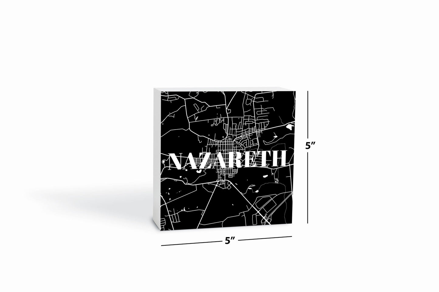 Minimalistic B&W Pennsylvania Nazareth Map | Wood Block | Eaches | Min 4