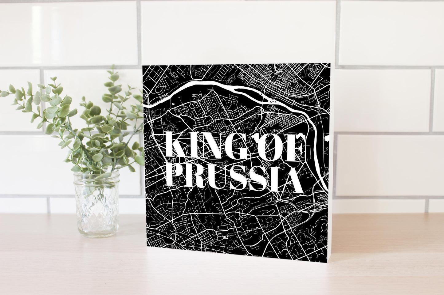 Minimalistic B&W Pennsylvania King Of Prussia Map | Wood Block | Eaches | Min 2