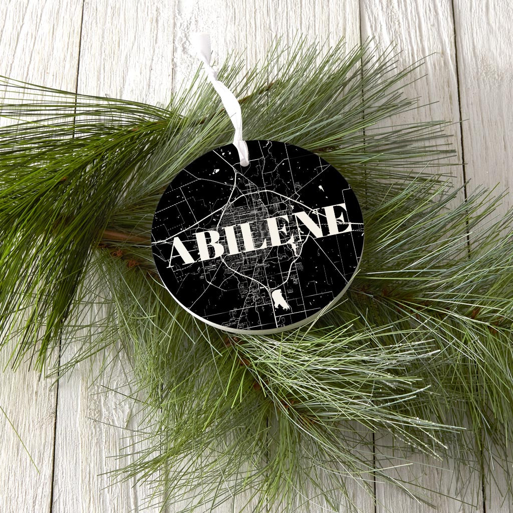 Minimalist B&W Texas Abilene Map | Wood Ornament | Eaches | Min 6