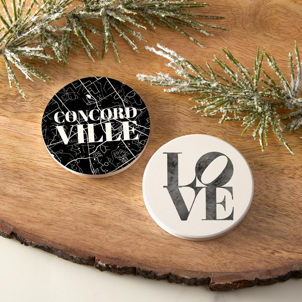 Minimalistic B&W Pennsylvania Concord Map Love| Absorbent Car Coasters | Set of 2 | Min 4