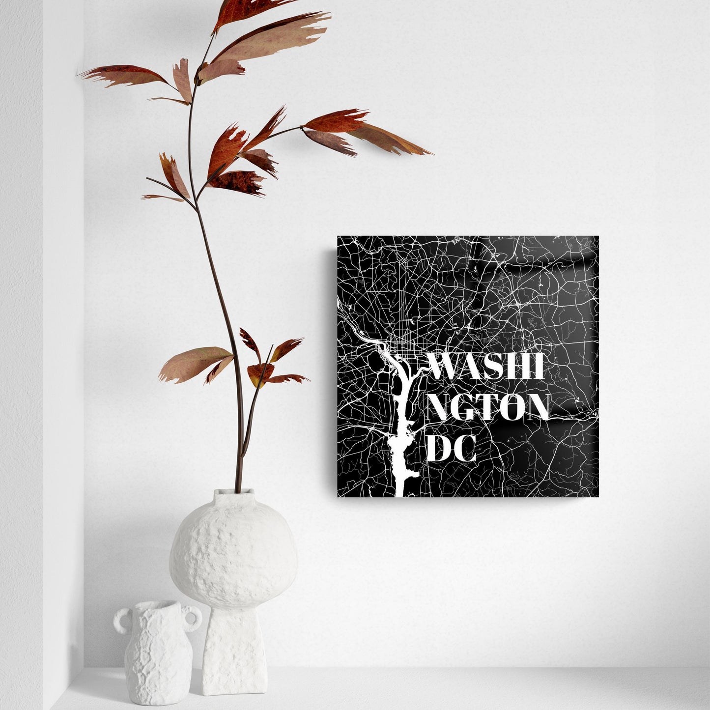 Minimalistic B&W Washington Dc Map | Hi-Def Glass Art | Eaches | Min 2