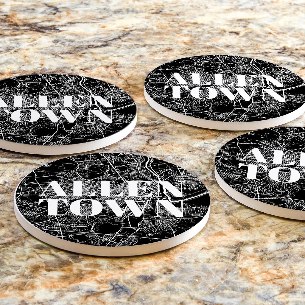 Minimalistic B&W Pennsylvania Allentown Map | Absorbent Coasters | Set of 4 | Min 2