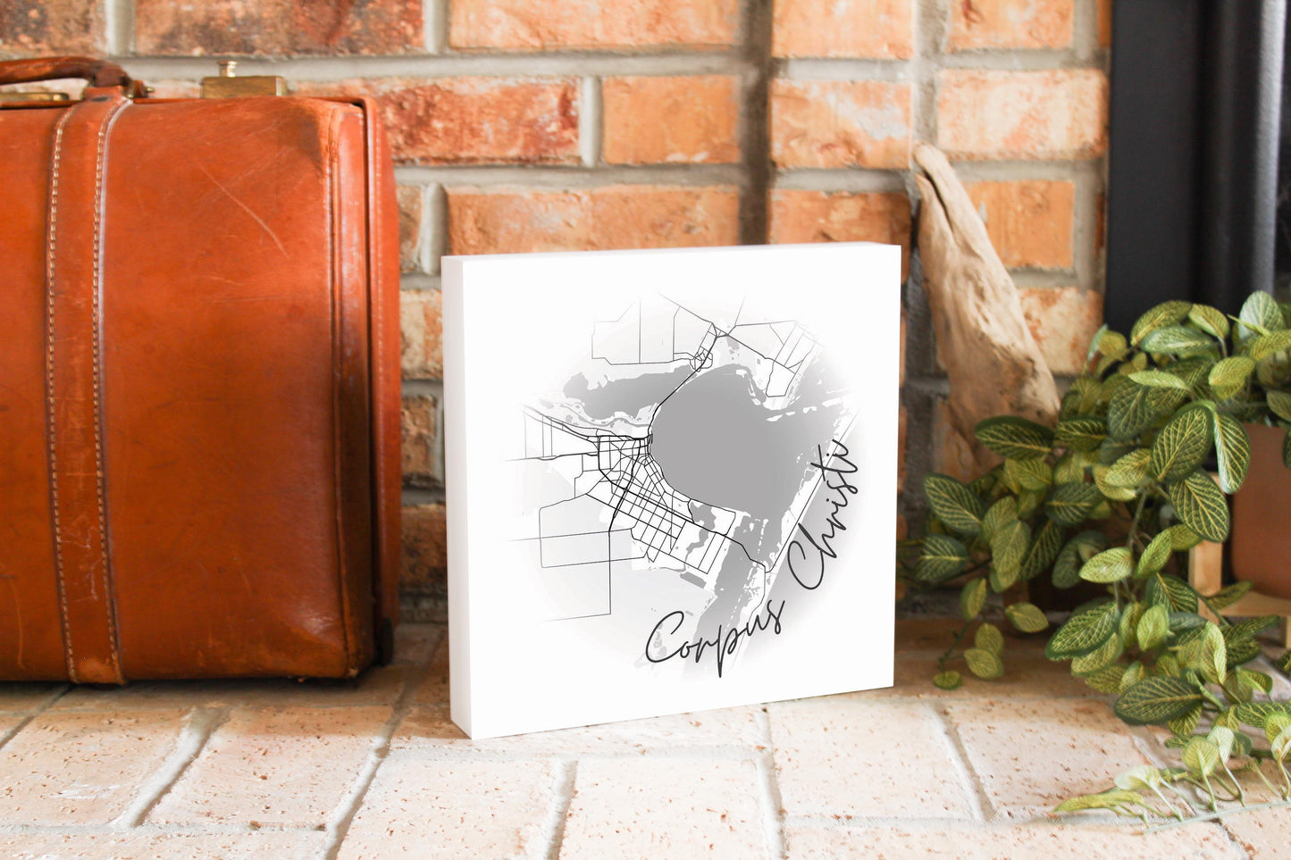 Minimalistic B&W Texas Corpus Christi Circle Map | Wood Block | Eaches | Min 2