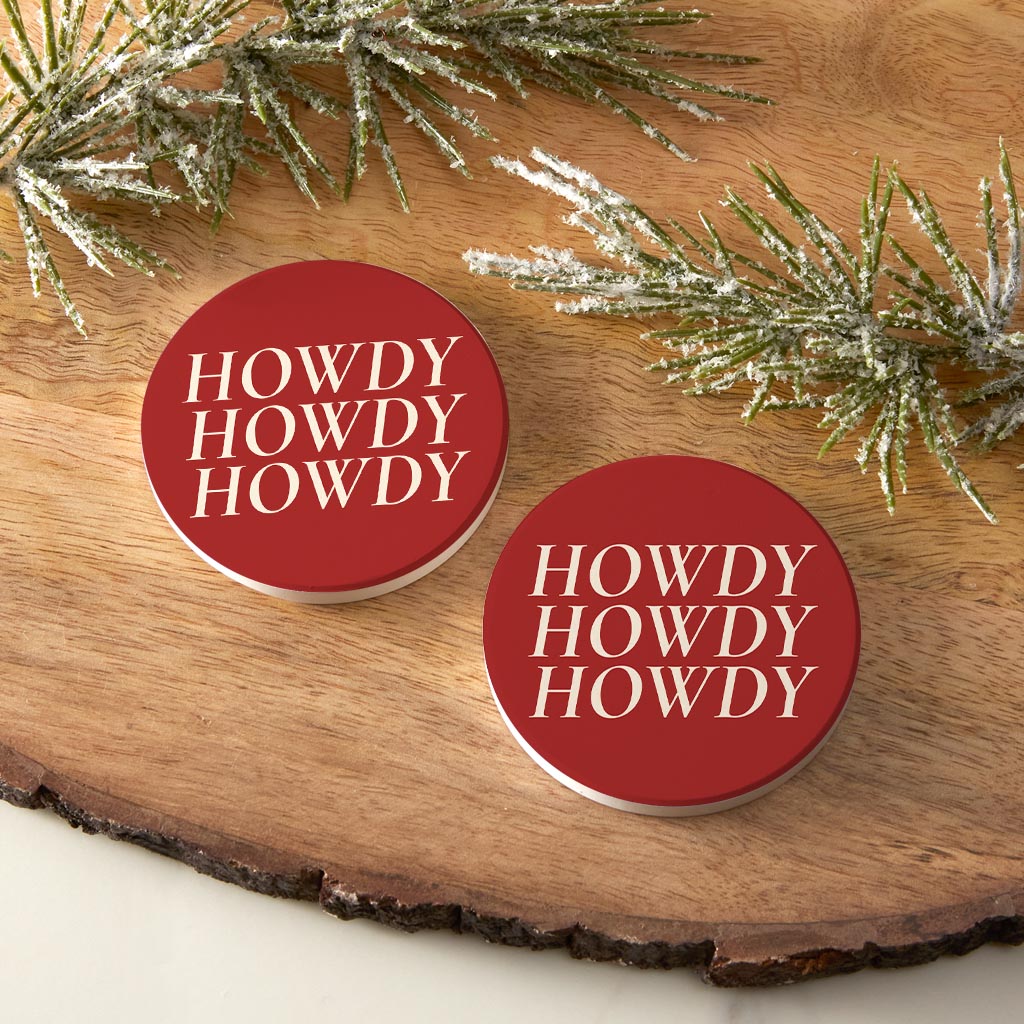 Modern Minimalist Texas Colors Howdy | Absorbent Car Coasters | Set of 2 | Min 4