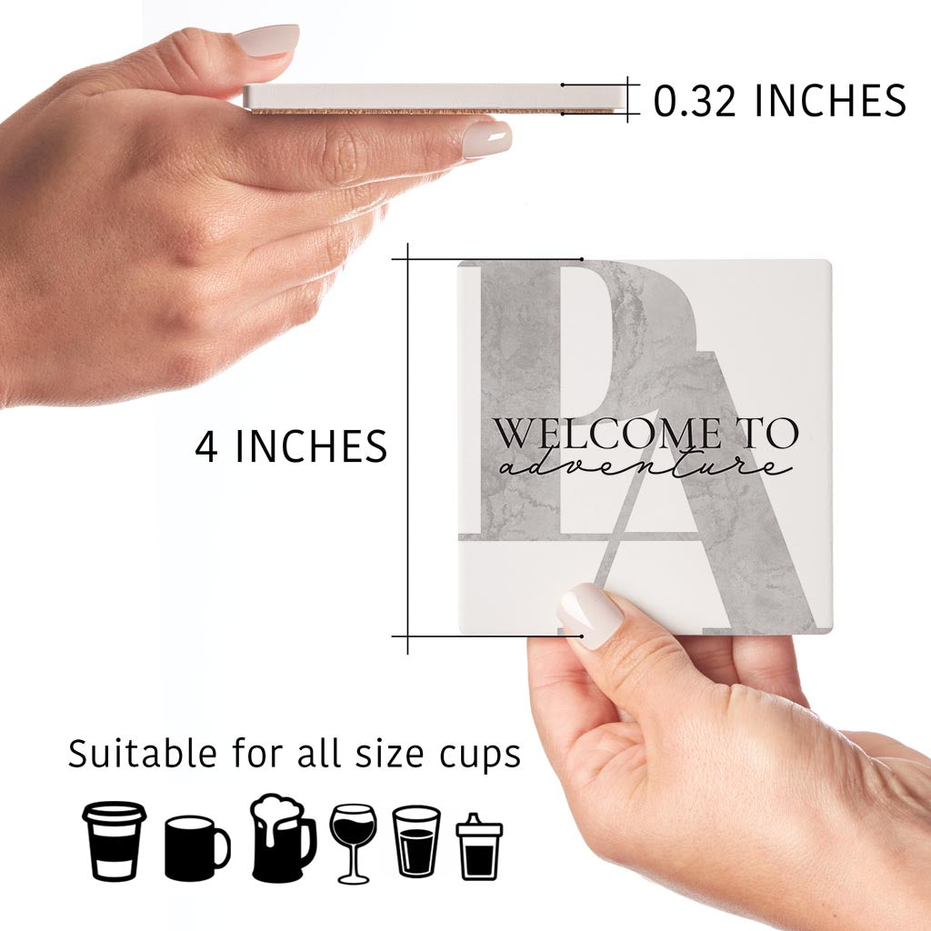 Minimalistic B&W Pennsylvania Adventure Quip | Absorbent Coasters | Set of 4 | Min 2